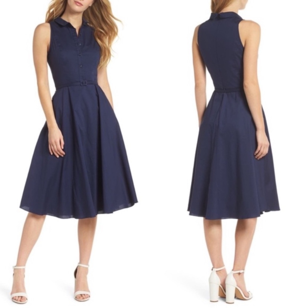 Gal Meets Glam Rose Dress Collared Cotton Navy Blue US 2 XS SM - Picture 3 of 16